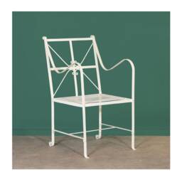 Aged French Style Iron Frame Off White Cream Distressed Garden Chair - thumbnail 2