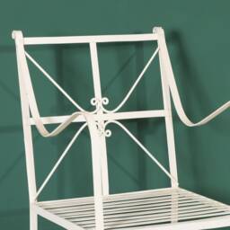 Aged French Style Iron Frame Off White Cream Distressed Garden Chair - thumbnail 4