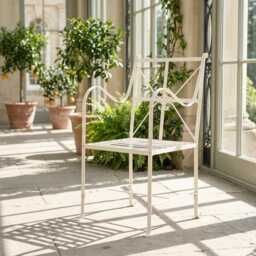 Aged French Style Iron Frame Off White Cream Distressed Garden Chair - thumbnail 1