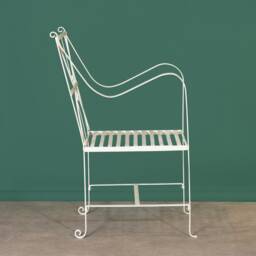 Aged French Style Iron Frame Off White Cream Distressed Garden Chair - thumbnail 3