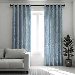 Blue Wavy Line Curtains, Modern Fluid Pattern Drapes, Abstract Custom Heading Panels, Contemporary Window Treatment For Living Room - thumbnail 1