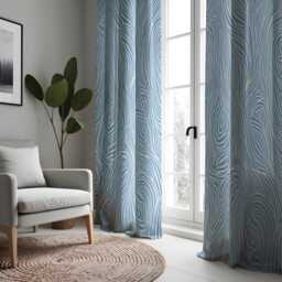 Blue Wavy Line Curtains, Modern Fluid Pattern Drapes, Abstract Custom Heading Panels, Contemporary Window Treatment For Living Room - thumbnail 2