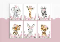 Safari Prints, Nursery Decor, Girls Nursery, Bedroom, Jungle Baby Girl, Safari Prints, Floral Elephant - thumbnail 1