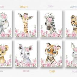Safari Prints, Nursery Decor, Girls Nursery, Bedroom, Jungle Baby Girl, Safari Prints, Floral Elephant - thumbnail 2