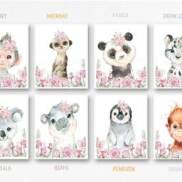Safari Prints, Nursery Decor, Girls Nursery, Bedroom, Jungle Baby Girl, Safari Prints, Floral Elephant - thumbnail 3