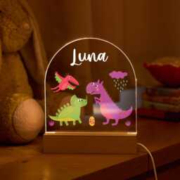 Personalised Dinosaur Night Light Custom Name Led Lamp Kids Room Decor Dino Theme Nursery Gift For Boys & Girls Birthday Baby Shower - thumbnail 3