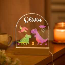 Personalised Dinosaur Night Light Custom Name Led Lamp Kids Room Decor Dino Theme Nursery Gift For Boys & Girls Birthday Baby Shower - thumbnail 4