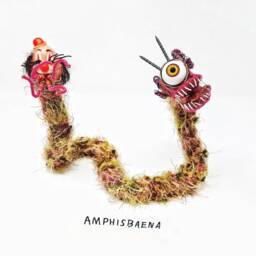 Two Headed Clown Fur Snake - Bendable Copper Wire Creature Fun, Unique, Fully Poseable Hand-Made Out Of Recycled & Repurposed Materials - thumbnail 2