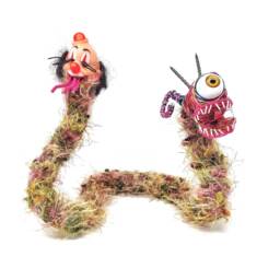 Two Headed Clown Fur Snake - Bendable Copper Wire Creature Fun, Unique, Fully Poseable Hand-Made Out Of Recycled & Repurposed Materials - thumbnail 3