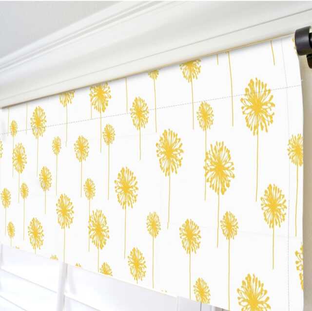 Yellow White Valance. Handmade Window Kitchen Curtain. Dandelion Nursery Bedroom Valance - image 1