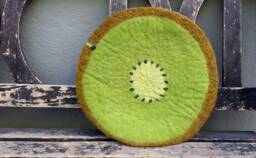 Handfelted Seat Cushion As Fruit Slice Kiwi