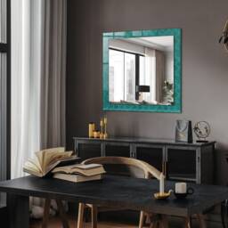 Green Geometric Pattern Mirror, Rectangular Mirror With Frame, Turquoise Printed Decorative Wall For Entrance - thumbnail 2