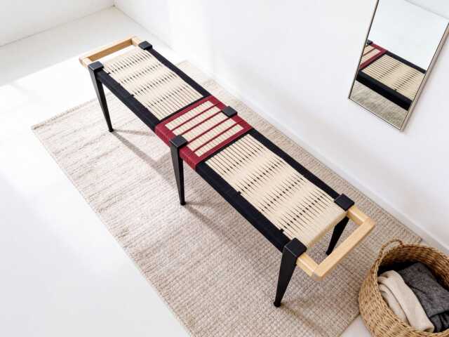 Hand-Woven Entryway Bench Mcm Style End Of Bed & Mudroom Seating - Custom-Made, Multiple Sizes - image 1