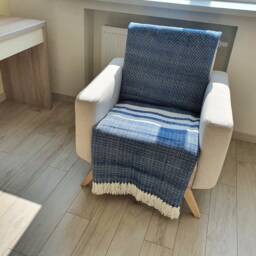 Handwoven Merino Wool Throw Blue Striped Chair Cover, Sofa Blanket - thumbnail 4