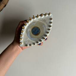 Handmade Ceramic Evil Eye Wall Hanging 14K Gold Detail Home Protection , Greek Wall Art - thumbnail 4