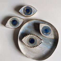 Handmade Ceramic Evil Eye Wall Hanging 14K Gold Detail Home Protection , Greek Wall Art - thumbnail 2
