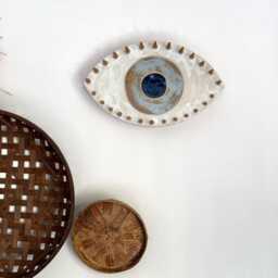 Handmade Ceramic Evil Eye Wall Hanging 14K Gold Detail Home Protection , Greek Wall Art - thumbnail 3