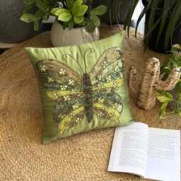 Sequin & Beaded Birds Pattern, Green Art Silk, 24x24/26x26 Modern Euro Sham - Butterfly Envy - thumbnail 3