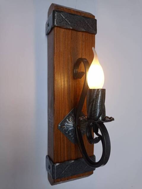 Rustic Wall Light. Wood & Wrought Iron Sconce - image 1