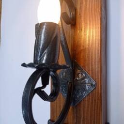 Rustic Wall Light. Wood & Wrought Iron Sconce - thumbnail 4