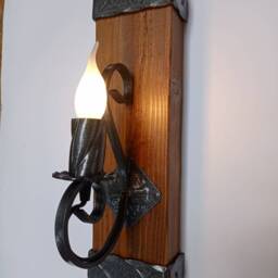Rustic Wall Light. Wood & Wrought Iron Sconce - thumbnail 2