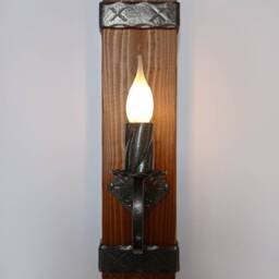 Rustic Wall Light. Wood & Wrought Iron Sconce - thumbnail 3