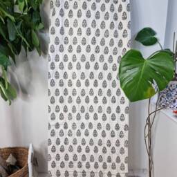 Kantha Stitch Pure Cotton Reversible Bed/Sofa Throw King Size - Handmade Handprinted Floral Dohar Grey White Small Leaf Motif Border - thumbnail 3