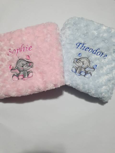 Personalized Baby Blanket Embroidered Elephant, Minky Dimple Fabric - 70x100cm - image 1