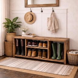 Handmade Bespoke Rustic Shoe & Welly Rack Storage Bench, Entryway Hallway Organiser, Solid Wood Seating - thumbnail 3