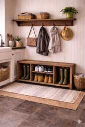 Handmade Bespoke Rustic Shoe & Welly Rack Storage Bench, Entryway Hallway Organiser, Solid Wood Seating
