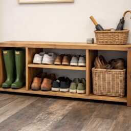 Handmade Bespoke Rustic Shoe & Welly Rack Storage Bench, Entryway Hallway Organiser, Solid Wood Seating - thumbnail 4