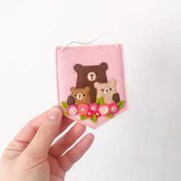 Cute Bears Family Nursery Mini Wall Hanging, Small Art, Felt Ornament, Fiber Kids Room Pennant Banner, Mama Bear Home Decor - thumbnail 2