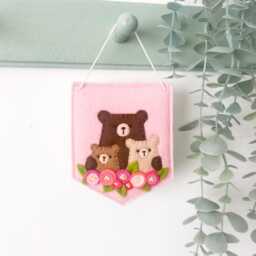 Cute Bears Family Nursery Mini Wall Hanging, Small Art, Felt Ornament, Fiber Kids Room Pennant Banner, Mama Bear Home Decor