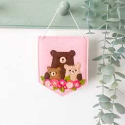 Cute Bears Family Nursery Mini Wall Hanging, Small Art, Felt Ornament, Fiber Kids Room Pennant Banner, Mama Bear Home Decor - thumbnail 3