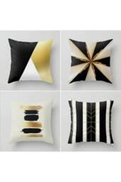 Abstract Cushion Cover, Geometric Black Gold Pillow Case, Modern Living Room Decoration, Bedroom Housewarming Gift