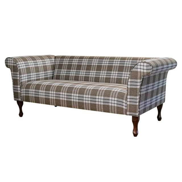 Handmade Chestnut Tartan Compact 3 Seater Chaise Sofa Plaid Loveseat, British Made - image 1