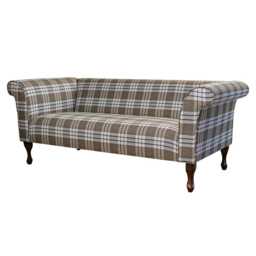 Handmade Chestnut Tartan Compact 3 Seater Chaise Sofa Plaid Loveseat, British Made