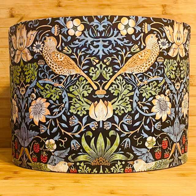 William Morris Fabric Lampshade in Strawberry Thief Dark Blue Cotton 40cm 30cm 20cm 15cm Suited To Ceiling Pendant & Lamp Us/Uk/Eu Fittings - image 1