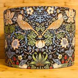 William Morris Fabric Lampshade in Strawberry Thief Dark Blue Cotton 40cm 30cm 20cm 15cm Suited To Ceiling Pendant & Lamp Us/Uk/Eu Fittings - thumbnail 1