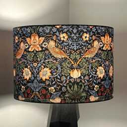 William Morris Fabric Lampshade in Strawberry Thief Dark Blue Cotton 40cm 30cm 20cm 15cm Suited To Ceiling Pendant & Lamp Us/Uk/Eu Fittings - thumbnail 3