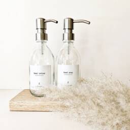 New Clear Glass Soap Dispenser Set Refillable Hand & Lotion Bottles - thumbnail 3