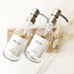 New Clear Glass Soap Dispenser Set Refillable Hand & Lotion Bottles - thumbnail 2