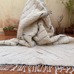 Amazing Moroccan Beni Ourain Rug - White & Black Diamond Wool Handmade Berber Shag Carpet Minimalist Area - thumbnail 2