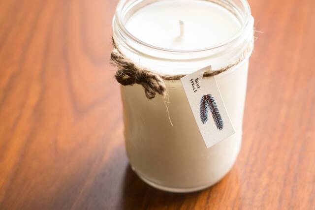 Blue Spruce, Handmade Soy Candle, Mason Jar With A Hand-Drawn Tag - image 1