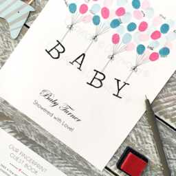 A4 Size Baby Shower Guest Book - Floating Letters Design. Personalised Gift Nursey Print Wall Art Free Del Australia - thumbnail 2