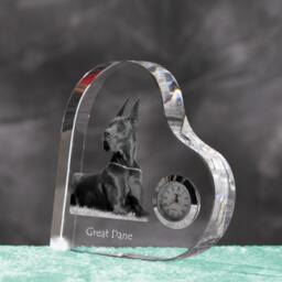 Great Dane - Crystal Clock in The Shape Of A Heart With Image Pure-Bred Dog - thumbnail 2