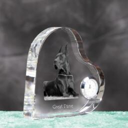 Great Dane - Crystal Clock in The Shape Of A Heart With Image Pure-Bred Dog - thumbnail 3