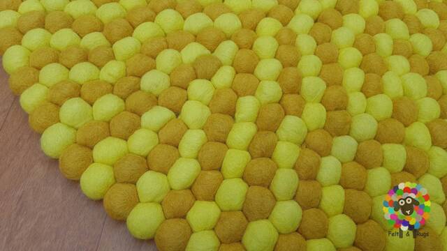 Handmade Wool Felt Ball Rug Mustard Yellow Pom Nursery Decor - image 1