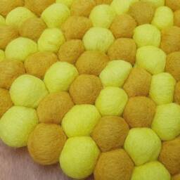 Handmade Wool Felt Ball Rug Mustard Yellow Pom Nursery Decor - thumbnail 2