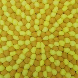 Handmade Wool Felt Ball Rug Mustard Yellow Pom Nursery Decor - thumbnail 4